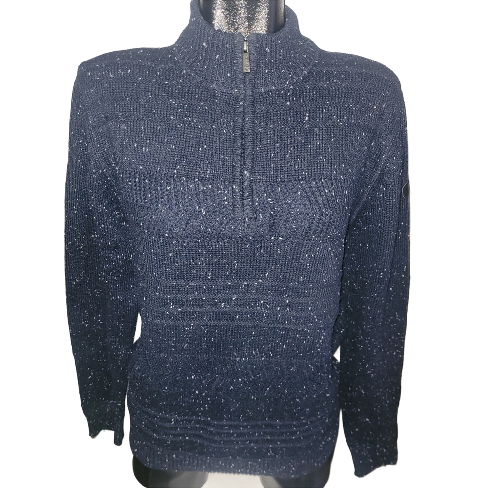 Point Zero Men's Navy Blue Speckled Knit 1/4 Zip Mock Neck Sweater Size S